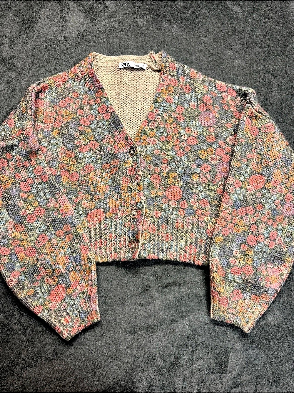 Zara Floral Cropped Oversized Cardigan